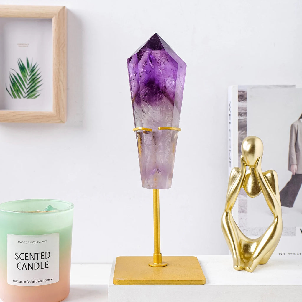 Amethyst Crystal Tower With Gold Holder