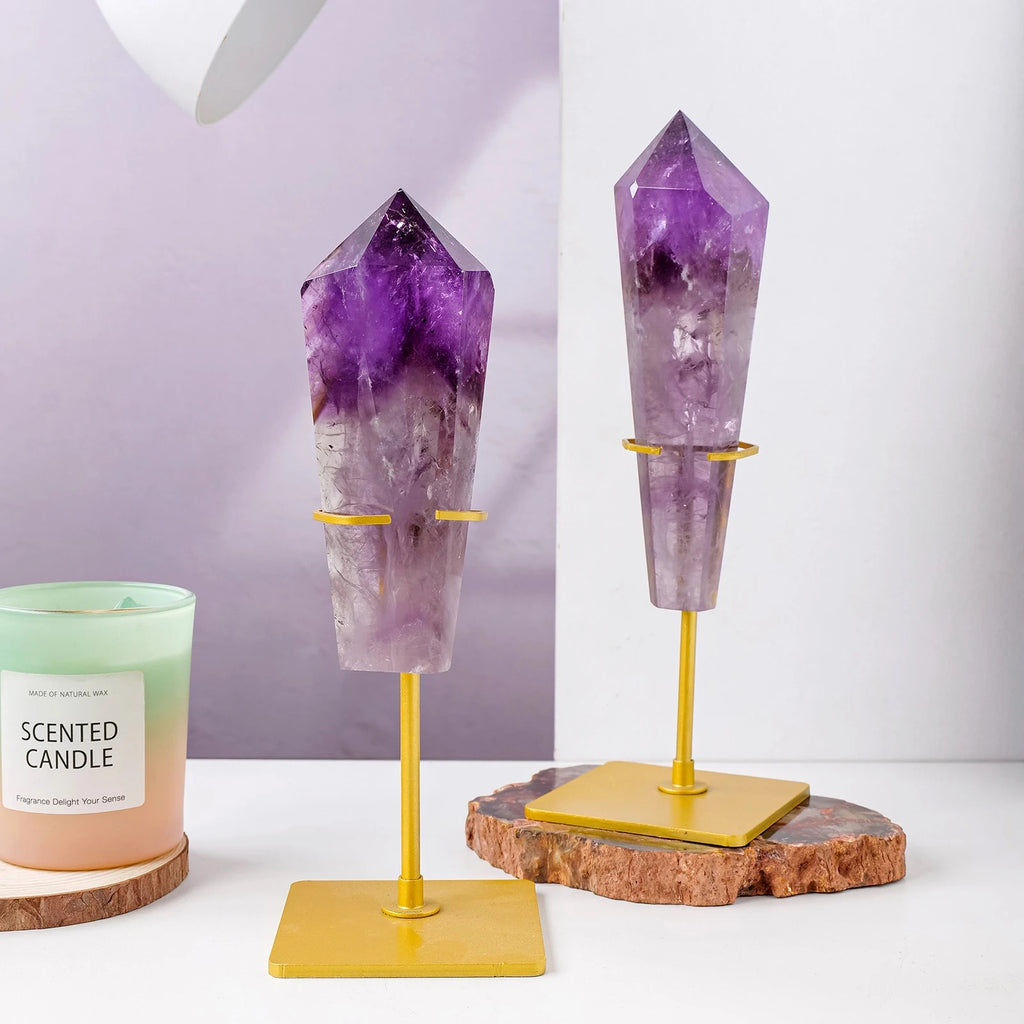 Amethyst Crystal Tower With Gold Holder