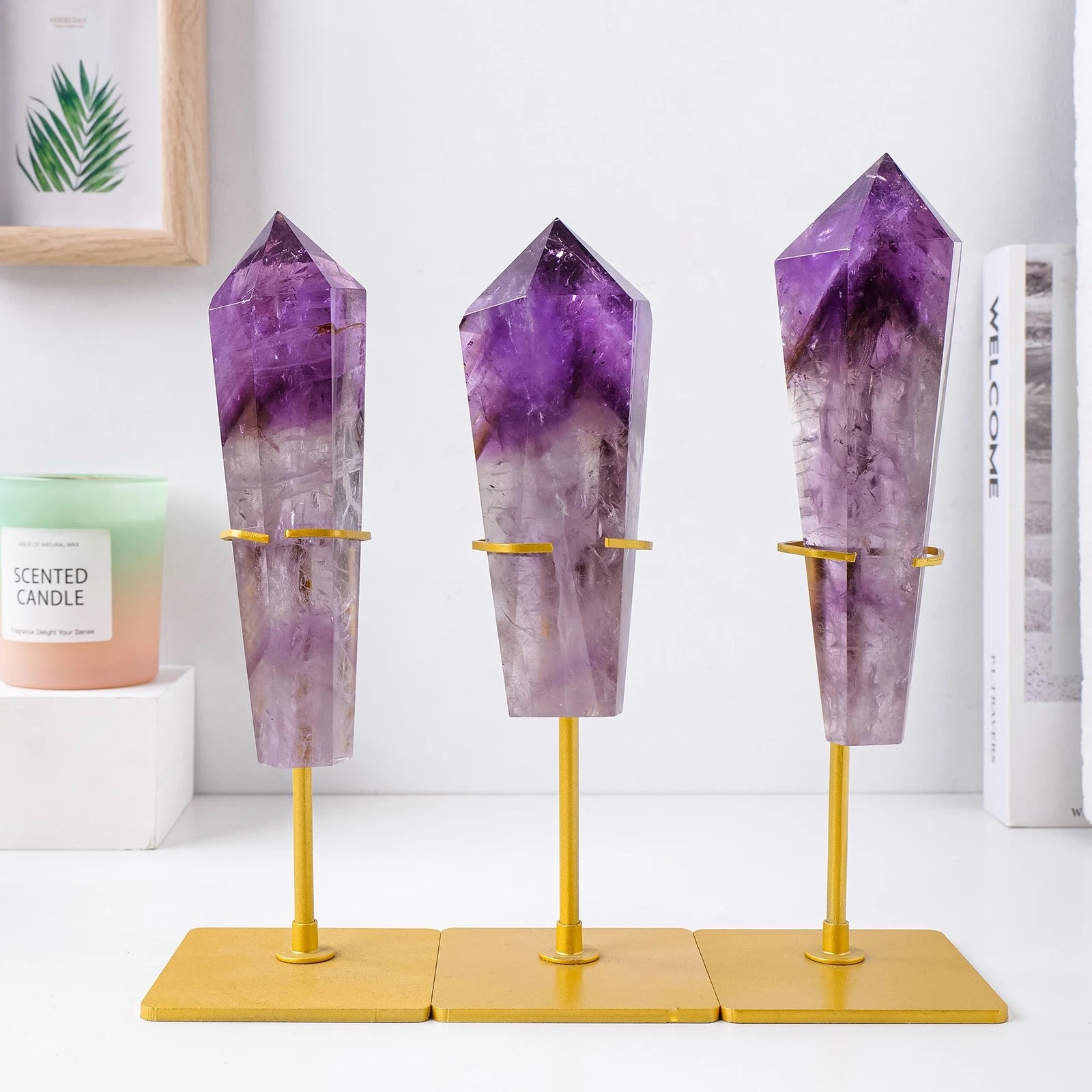 Amethyst Crystal Tower With Gold Holder